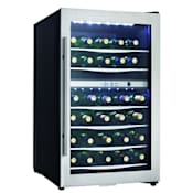 Danby 20 Inch Wide 38 Bottle Capacity Free Standing Wine Cooler with Dual Temperature Zones, LED Lighting and Wire Shelving Black / Stainless Steel