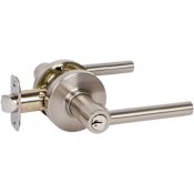 Delaney Contemporary Single Cylinder Keyed Entry Door Lever Set with RD Lever and Round Rose Satin Nickel