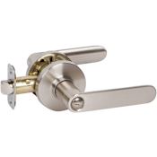 Delaney Contemporary Privacy Door Lever Set with VL Lever and Round Rose Satin Nickel