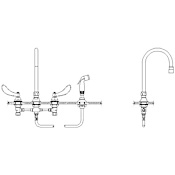 Delta Double Handle 1.5GPM Ceramic Disc Below Deckmount Kitchen Faucet with Blade Handles Side Spray Gooseneck Spout and Vandal Resistant Aerator from the Commercial Series Chrome