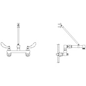 Delta Double Handle Ceramic Disc Wallmount Faucet with Blade Handles Long Spout with Brace and Vacuum Breaker Aerator from the Commercial Series Chrome