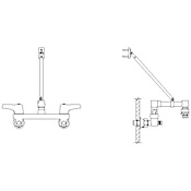 Delta Double Handle Ceramic Disc Wallmount Faucet with Lever Blade Handles Long Spout with Brace and Vacuum Breaker Aerator from the Commercial Series Chrome