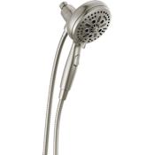 Delta Universal Showering 1.75 GPM Multi Function Hand Shower Package with SureDock Integrated Shower Arm holder - Limited Lifetime Warranty Brilliance Stainless