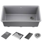 Delta Everest 32” Workstation Kitchen Sink Undermount Granite Composite Single Bowl with WorkFlow Ledge and Accessories Dark Grey