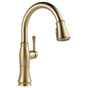 Delta Cassidy Pull-Down Kitchen Faucet with Magnetic Docking Spray Head and ShieldSpray - Includes Lifetime Warranty Lumicoat Champagne Bronze