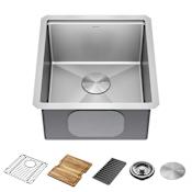 Delta Lorelai 17” Workstation Bar/Prep Kitchen Sink Undermount 16 Gauge Stainless Steel Single Bowl with WorkFlow Ledge and Accessories Stainless Steel