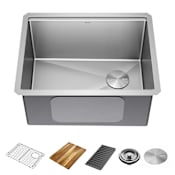 Delta Lorelai 24” Workstation Laundry Utility Kitchen Sink Undermount 16 Gauge Stainless Steel Single Bowl with WorkFlow Ledge and Accessories Stainless Steel