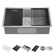 Delta Rivet 32” Workstation Kitchen Sink Undermount 16 Gauge Stainless Steel Single Bowl with WorkFlow Ledge and Accessories Stainless Steel