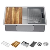 Delta Lorelai 30” Workstation Kitchen Sink Undermount 16 Gauge Stainless Steel Single Bowl with WorkFlow Ledge and Accessories Stainless Steel