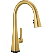 Delta Lenta 1.8 GPM Single Hole Pull Down Touchless Kitchen Faucet with Touch2O, ShieldSpray, MagnaTite, Diamond Seal and Touch-Clean Technologies - Includes Escutcheon Brushed Gold
