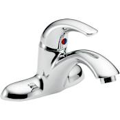 Delta Single Handle 1.5GPM Bathroom Faucet with Vandal Resistant Aerator and No Pop-Up Hole Less Pop-Up Assembly from the Commercial Series Chrome