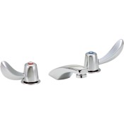 Delta Double Handle 1.5GPM Ceramic Disc Widespread Bathroom Faucet with Hooded Blade Handles from the Commercial Series Chrome