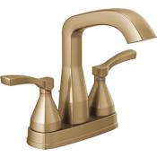Delta Stryke 1.2 GPM Centerset Bathroom Faucet with Lever Handles and Pop-Up Drain Assembly - Limited Lifetime Warranty Lumicoat Champagne Bronze