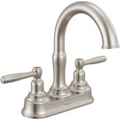 Delta Roe 1.2 GPM Centerset Bathroom Faucet with Push Pop-Up Drain Assembly Briliance Stainless