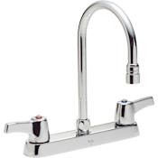 Delta Double Handle 1.5GPM Ceramic Disc Kitchen Faucet with Lever Blade Handles Gooseneck Spout and Antimicrobial by AgION from the Commercial Series Chrome