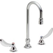 Delta Double Handle 1.5GPM Ceramic Disc Below Deck mount Kitchen Faucet with Blade Handles Gooseneck Spout and Vandal Resistant Aerator from the Commercial Series Chrome