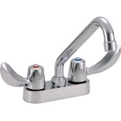 Delta Double Handle 1.5GPM Ceramic Disc Bathroom Faucet with Hooded Blade Handles 8" Tubular Swing Spout and Vandal Resistant Aerator from the Commercial Series Chrome