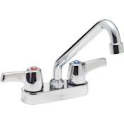 Delta Double Handle 1.5GPM Ceramic Disc Bathroom Faucet with Lever Blade Handles 6" Tubular Swing Spout and Vandal Resistant Aerator from the Commercial Series Chrome
