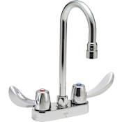 Delta Double Handle 1.5GPM Ceramic Disc Bathroom Faucet with Hooded Blade Handles 10-1/2" Gooseneck Spout and Vandal Resistant Aerator from the Commercial Series Chrome