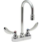 Delta Double Handle 1.5GPM Ceramic Disc Bathroom Faucet with Blade Handles 10-13/32" Gooseneck Spout and Antimicrobial by AgION from the Commercial Series Chrome