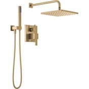 Delta Modern Square Non Shared Function Shower System Package with 1.75 GPM Single Function Shower Head and Hand Shower - Includes Rough-In Champagne Bronze