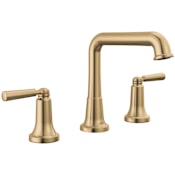 Delta Saylor 1.2 GPM Widespread Bathroom Faucet with Push Pop-Up Drain Assembly and Diamond Seal Valve Technology Champagne Bronze