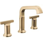 Delta Tetra 1.2 GPM Widespread Bathroom Faucet with T-Lever Handles and Push Pop-up Drain Assembly Lumicoat Champagne Bronze
