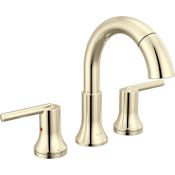 Delta Trinsic 1.2 GPM Widespread Bathroom Faucet with Pull Down Wand and Push Pop-Up Drain Assembly Brilliance Polished Nickel