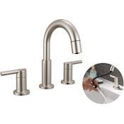 Delta Nicoli 1.2 GPM Widespread Bathroom Faucet with Pull Down Spout and Push Pop-Up Drain Assembly Brilliance Stainless