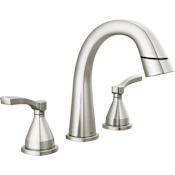 Delta Stryke 1.2 GPM Widespread Bathroom Faucet with Pull Down Wand and Push Pop-Up Drain Assembly Lumicoat Stainless