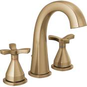 Delta Stryke 1.2 GPM Widespread Bathroom Faucet with Helo Style Handles and Pop-Up Drain Assembly Lumicoat Champagne Bronze