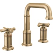 Delta Broderick 1.2 GPM Widespread Bathroom Faucet with Push Pop-Up Drain Assembly and Cross Handles Lumicoat Champagne Bronze