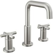 Delta Nicoli 1.2 GPM Widespread Bathroom Faucet with Cross Handles and Push Pop-Up Drain Assembly Brilliance Stainless