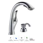Delta Linden Pull-Out Kitchen Faucet with Temporary Flow Increase and Soap/Lotion Dispenser - Includes Lifetime Warranty Arctic Stainless