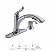 Delta Linden Pull-Out Kitchen Faucet with Temporary Flow Increase and Soap/Lotion Dispenser - Includes Lifetime Warranty Arctic Stainless