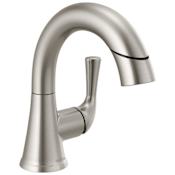 Delta Kayra 1.2 GPM Single Hole Pull-Down Bathroom Faucet with Push Pop-Up Drain Assembly Brilliance Stainless