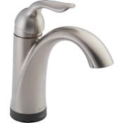 Delta Lahara Single Hole Bathroom Faucet with On/Off Touch and Proximity Sensor Activation, Optional Base Plate, and Push Pop-Up Drain Assembly Brilliance Stainless