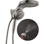 Delta HydroRain 2.5 GPM Multi Function 2-in1 Rain Shower Head and Hand Shower with H2Okinetic PowerDrench and ProClean Lumicoat Black Stainless