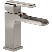 Delta Ara 1.2 GPM Single Hole Waterfall Bathroom Faucet Includes Metal Push Pop-Up Drain Assembly Brilliance Stainless