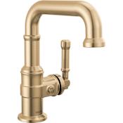 Delta Broderick 1.2 GPM Single Hole Bathroom Faucet with Square Spout, Push Pop-Up Drain Assembly and Lever Handle Lumicoat Champagne Bronze