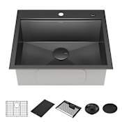 Delta Rivet 25" Drop In Single Basin Stainless Steel Kitchen Sink with Cutting Board PVD Gunmetal