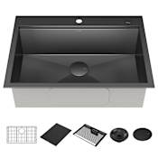 Delta Rivet 30" Drop In Single Basin Stainless Steel Kitchen Sink with Cutting Board PVD Gunmetal