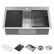 Delta Rivet 33” Workstation Kitchen Sink Top Mount Drop-In 16 Gauge Stainless Steel Single Bowl with WorkFlow Ledge and Accessories Stainless Steel