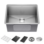 Delta Rivet 24” Workstation Laundry Utility Kitchen Sink Undermount 16 Gauge Stainless Steel Single Bowl with WorkFlow Ledge and Accessories Stainless Steel