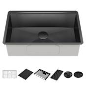 Delta Rivet 30" Undermount Single Basin Stainless Steel Kitchen Sink with Basin Rack, Basket Strainer, Cutting Board, and Drain Board PVD Gunmetal