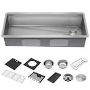 Delta Rivet 45” Workstation Kitchen Sink Undermount 16 Gauge Stainless Steel Single Bowl with WorkFlow Ledge and Accessories Stainless Steel