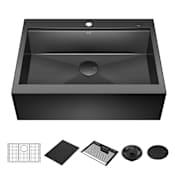 Delta Rivet 30" Workstation Farmhouse Apron Front Kitchen Sink Drop-In 16 Gauge Stainless Steel Single Bowl with WorkFlow Ledge and Accessories PVD Gunmetal