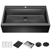 Delta Rivet 36" Workstation Farmhouse Apron Front Kitchen Sink Drop-In 16 Gauge Stainless Steel Single Bowl with WorkFlow Ledge and Accessories PVD Gunmetal