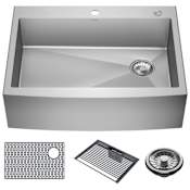 Delta Lenta 30” Retrofit Farmhouse Apron Front 16 Gauge Stainless Steel Single Bowl Kitchen Sink For Undermount or Drop-In Installation With Accessories Stainless Steel