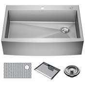 Delta Lenta 33” Retrofit Farmhouse Apron Front 16 Gauge Stainless Steel Single Bowl Kitchen Sink For Undermount or Drop-In Installation With Accessories Stainless Steel